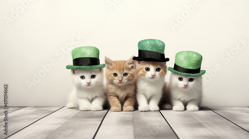 緑の帽子をかぶったかわいい聖パトリックの日の猫GenerativeAI