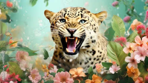 Portrait of happy leopard rejoice with spring.