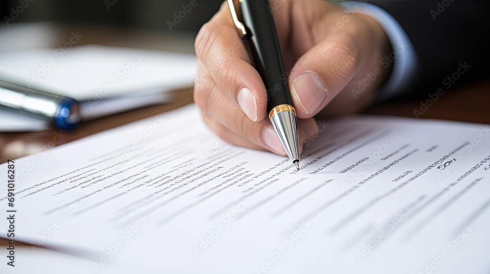 Cropped photo of a lawyer signing documents in court. Cropped photo of a lawyer signing documents in court.