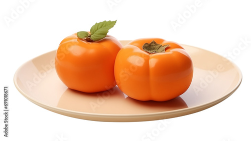 Fresh beautiful sweet persimmon on minimal dish.