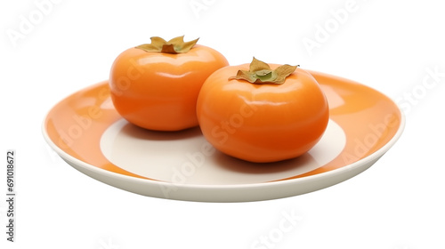 Fresh beautiful sliced sweet persimmon on traditional dish.