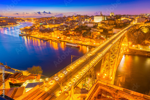 Beautiful sunset in Porto (Oporto), Portugal. Evening view of the famous Portuguese city