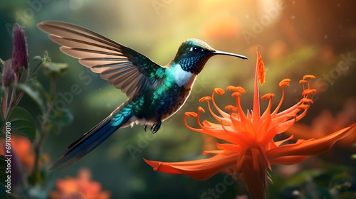 hummingbird feeding on flower © Zestify