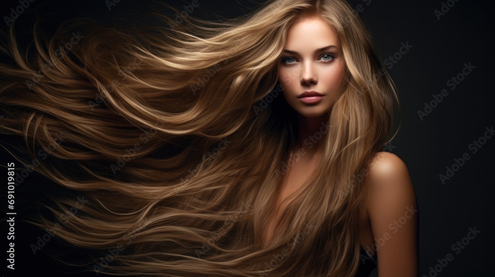 Obraz premium Portrait of beautiful young woman with long healthy hair.