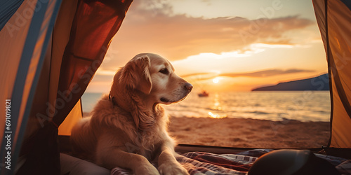 dog on the roof,Happy weekend by the sea a dog in a tent on the beach at dawn.Tentbound Toller Rainy day relaxation in the great outdoors,Golden retriever dog on journey by car looking from window 