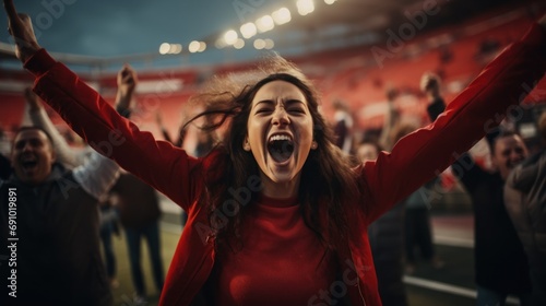 Portrait of a happy sport fans cheering.