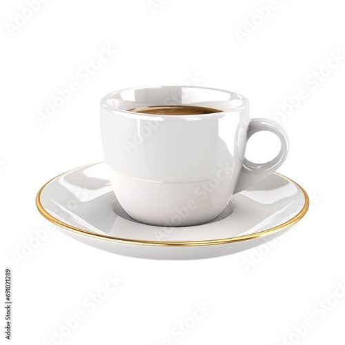 White cup of coffee and saucer with gold rim, clipart, generative AI 