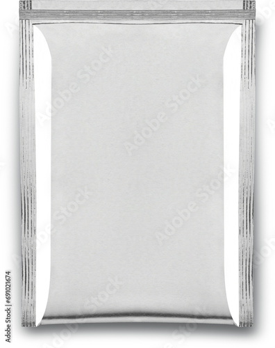 Close up view shiny packing product isolated on plain background.