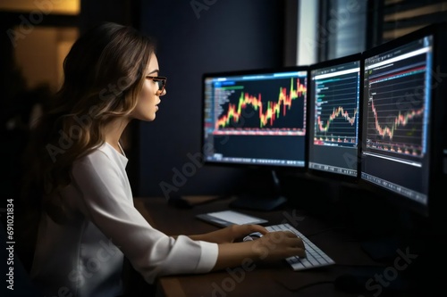 Women Brokers Analyzing KPIs in Stock Market Using Computers