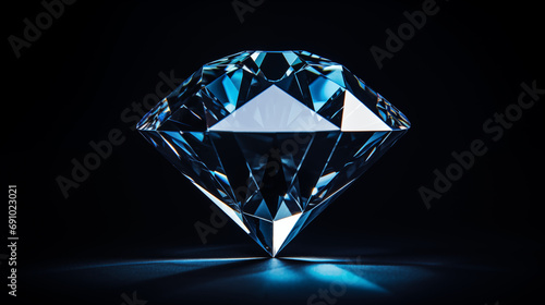 Illustration of a beautiful pearlescent blue diamond on a black studio background, Blue Fire Diamond