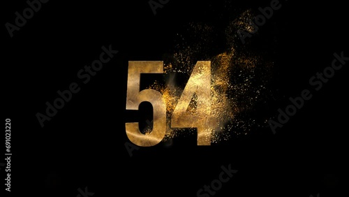 Golden number 54 from particles, numbering, fifty four, golden numbers, alpha channel photo