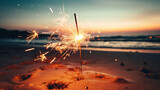 新年やパーティーのビーチでの線香花火GenerativeAI
