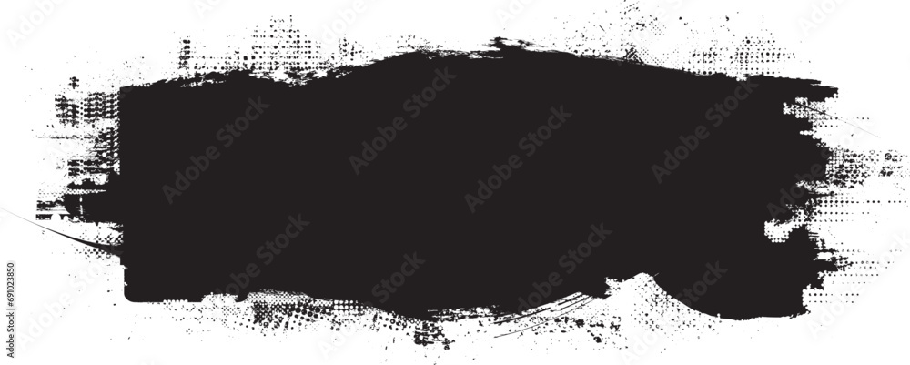 Fototapeta premium Glitch distorted grange shape . Noise grungy logo . Trendy defect error shapes . Glitched frame .Grunge textured . Distressed effect .Vector shapes with a halftone dots screen print texture.