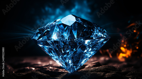 Illustration of a beautiful pearlescent blue diamond on a black background   Blue Fire Diamond