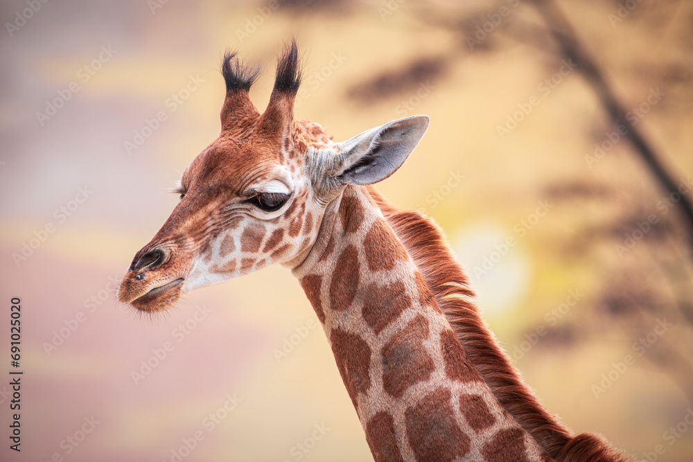 Obraz premium Baby giraffe against the sunset. Photography taken in France