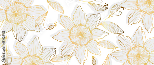 Wallpaper Mural Beautiful vector floral background with golden flowers, branches and leaves. Light background, poster, banner, floral card, cover, print. Torontodigital.ca