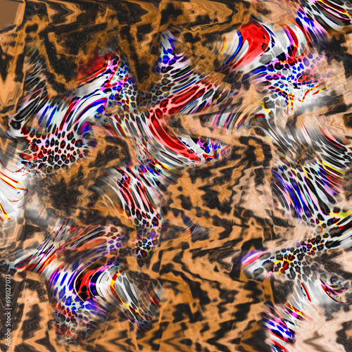 Combination textile collage pattern of wave and lines colored leopard snake tiger textures 
