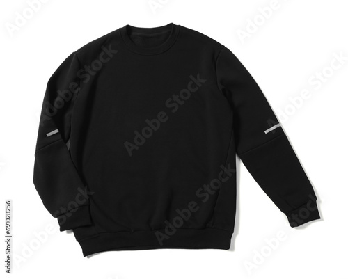 Stylish black sweater isolated on white, top view