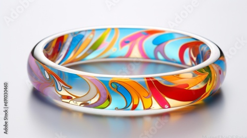 the eye-catching beauty of a single, colorful bangle against a clean white background.