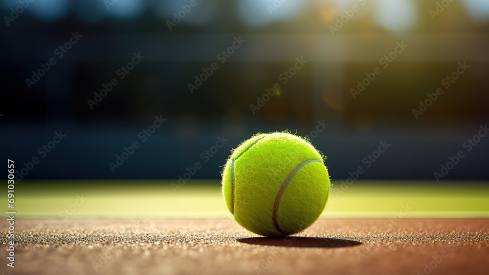 Tennis Ball on Clay Court with Sun Flare
