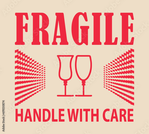 Fragile handle with care sticker, fragile label with broken glass symbol vector.9