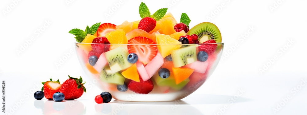 Fruit salad isolate on a white background. Selective focus.