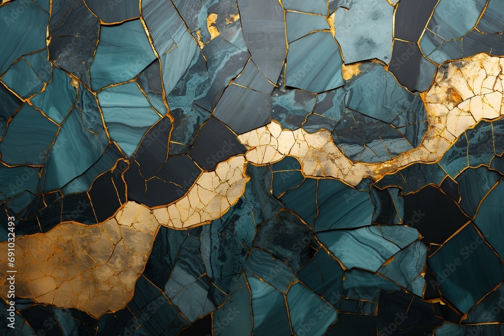 Turquoise marble with golden cracks luxurious abstract