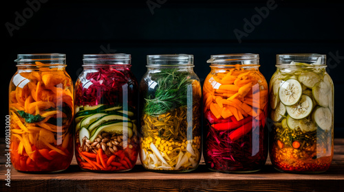 Jars with different preservations. Selective focus.