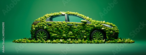 Green car in plants biofuel concept. Selective focus. photo
