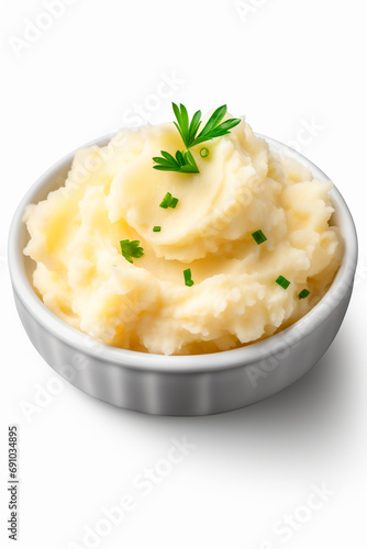 Mashed potatoes in a plate isolate. Selective focus.
