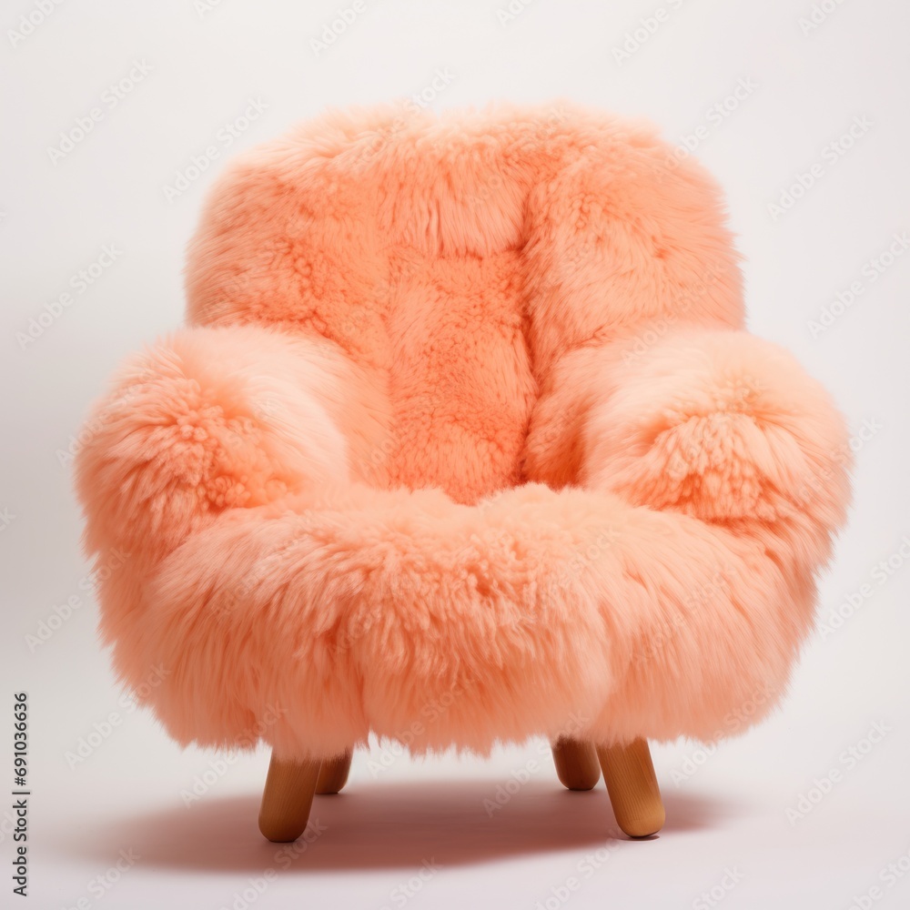 Fluffy fur chair furniture in color peach isolated white background. Fluffy fur chair furniture in color peach isolated white background.