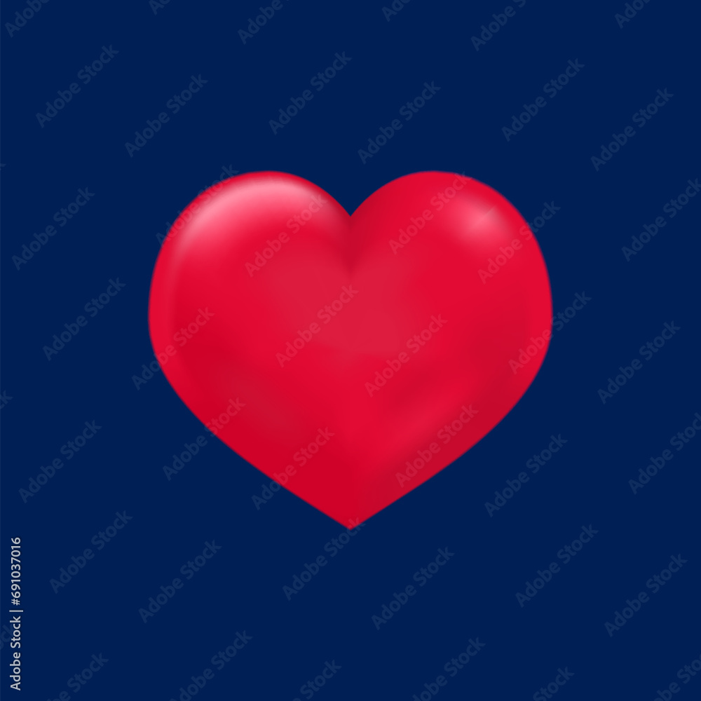 Realistic red heart on blue background