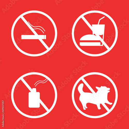 signs prohibiting smoking, no food allowed and no dogs allowed
