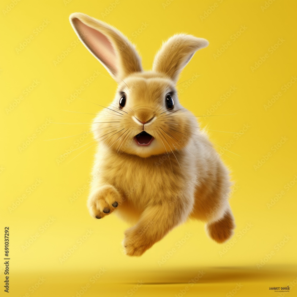Obraz premium realistic 3d rabbit on yellow background