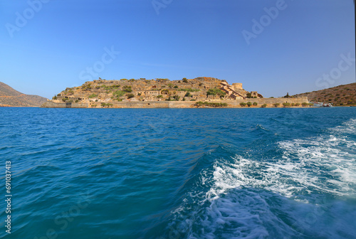 Spinalonga Island on a Beautiful sunny day blue sea and blue sky. Crete, Greece, Europe.