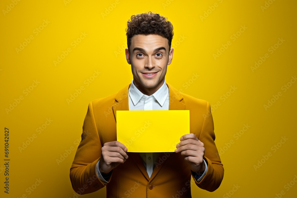 A man holding empty piece of paper A man holding empty piece of paper
