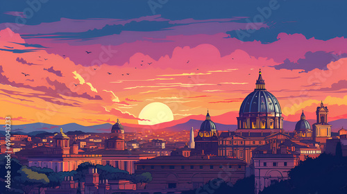 city skyline of rome italy 2D cartoon photo
