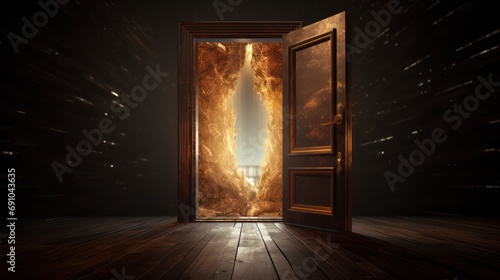 A surreal depiction of a door open into reality, photography, gold, silver, copper, taken with a Fujifilm X100V camera