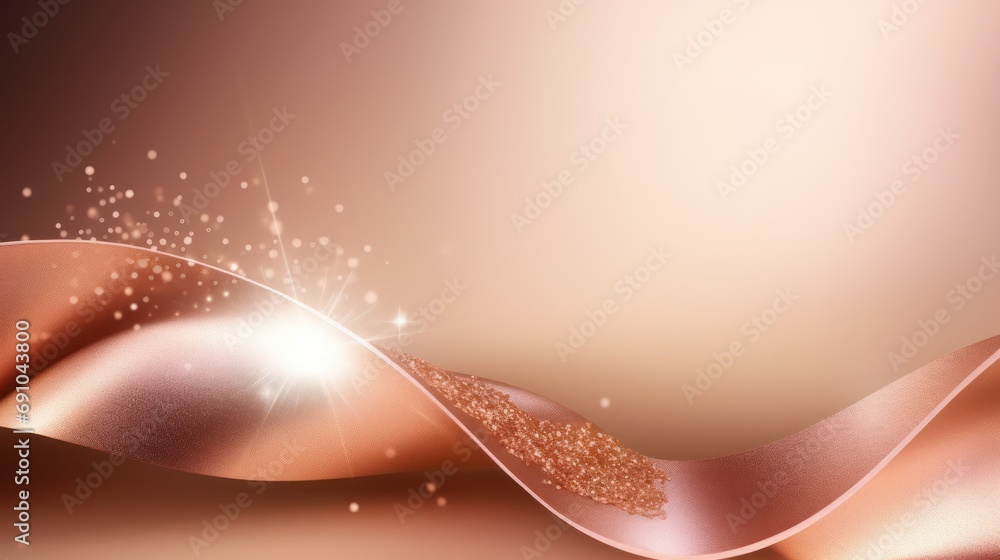 Obraz premium Abstract 3d gold curved ribbon on rose gold background with lighting effect and sparkle with copy space for text. Luxury frame design style