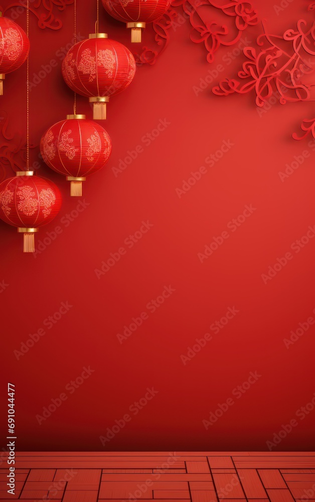 Chinese New Year 3d Lantern Ornament Background, with big blank space for text, Chinese New Year 3d Lantern Ornament Background, with big blank space for text,