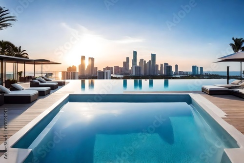 Modern villa with a private rooftop infinity pool overlooking the skyline © Stone Shoaib