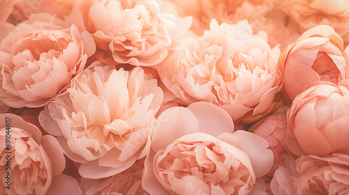 Fototapeta Naklejka Na Ścianę i Meble -  close up macro of beautiful peonies in peach fuzz color of the year 2024