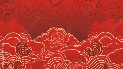 Chinese red wallpaper for desktop, in the style of repeating pattern, han dynasty, western zhou dynasty, qiu shengxian, vivid color scheme, rectangular fields, qing dynasty  photo