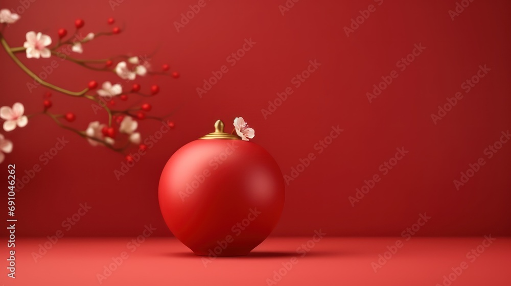 Copy space, 3d rendering, chinese new year concept, chinese new year ornament 8K, hyper realistic, red background, landscape Copy space, 3d rendering, chinese new year concept, chinese new year ornament 8K, hyper realistic, red background, landscape