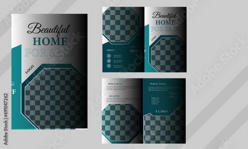 Corporate real estate presentation guide bifold brochure template, Annual report,  minimalist flat   design template.