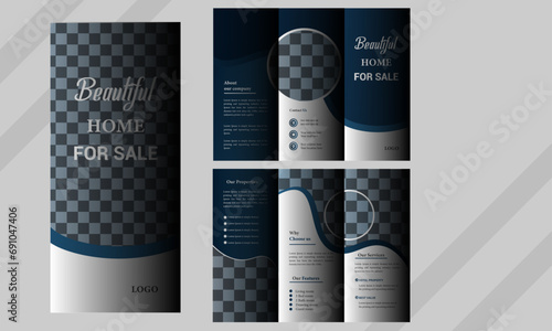 trifold real estate presentation guide bifold brochure template, Annual report,  minimalist flat   design template.