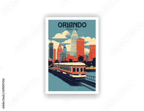 Orlando, Florida. Vintage Travel Posters. Vector illustration, art. Famous Tourist Destinations Posters Art Prints Wall Art and Print Set Abstract Travel for Hikers Campers Living Room Decor photo