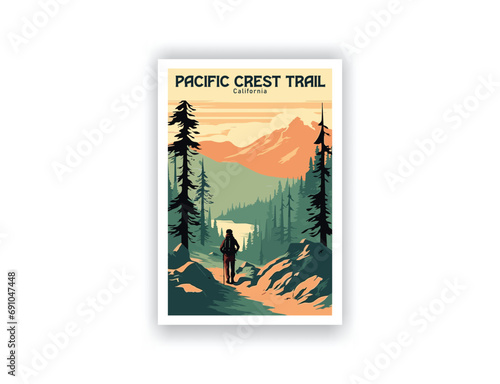 Pacific Crest Trail, California. Vintage Travel Posters. Vector illustration, art. Famous Tourist Destinations Posters Art Prints Wall Art and Print Set Abstract Travel for Hikers Campers Living Room 