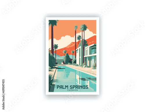 Palm Springs, California. Vintage Travel Posters. Vector illustration, art. Famous Tourist Destinations Posters Art Prints Wall Art and Print Set Abstract Travel for Hikers Campers Living Room Decor