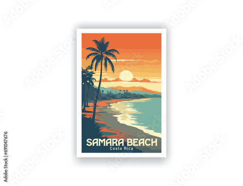 Samara Beach, Costa Rica. Vintage Travel Posters. Vector illustration, art. Famous Tourist Destinations Posters Art Prints Wall Art and Print Set Abstract Travel for Hikers Campers Living Room Decor